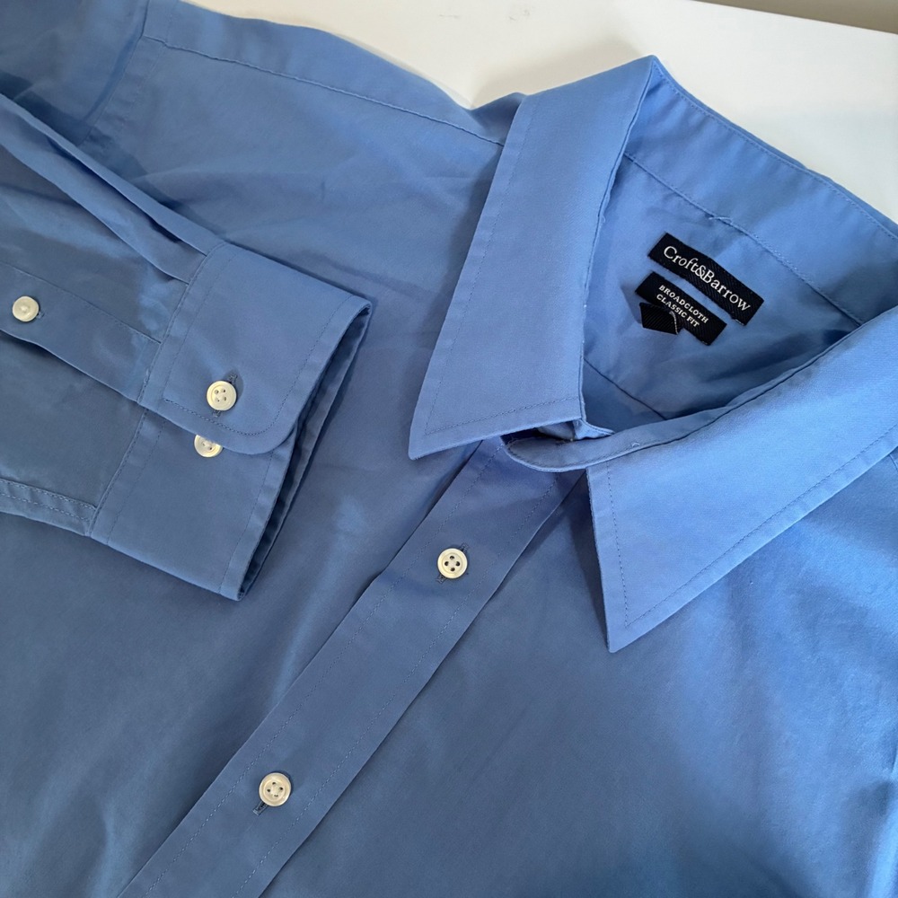 Croft & Barrow Mens Broadcloth Classic Fit Dress Shirt Blue 18.5 34/35 RN73277